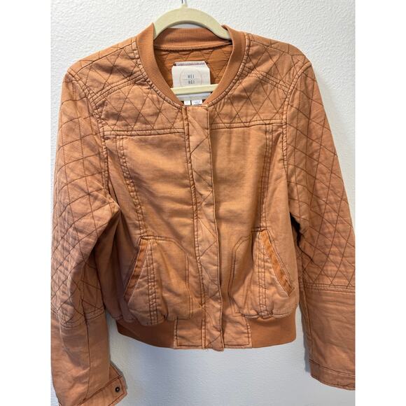 Anthropologie Hei Hei Rust Orange Quilted Zip Bomber Jacket Size L - Picture 2 of 9